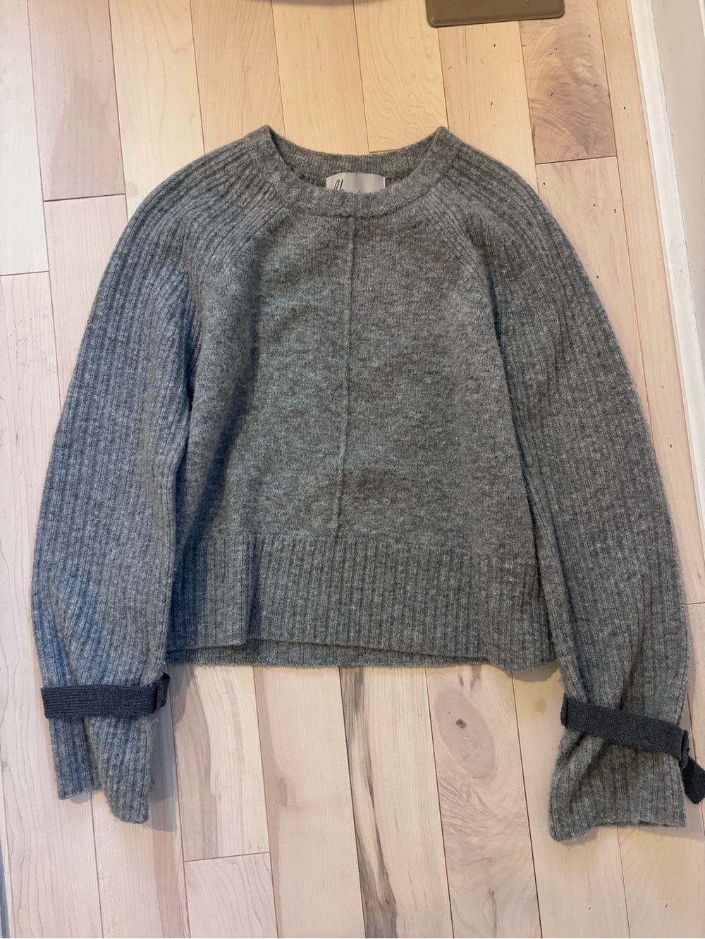 dh NEW YORK Gray Ribbed Wool-Blend Crewneck Sweater